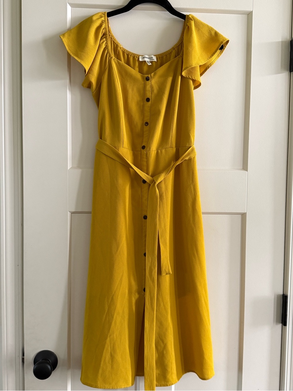 Monteau Mustard Yellow Button-Front Midi Dress